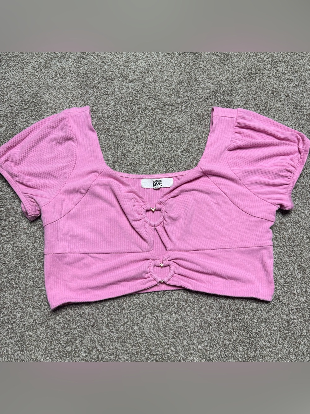 Pink Heart Detail Knit Crop Top